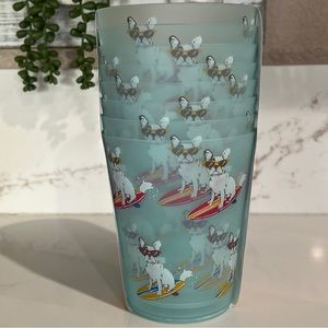 Novogratz 8 Piece Blue Frenchie French Bulldog Outdoor Tumbler Cups